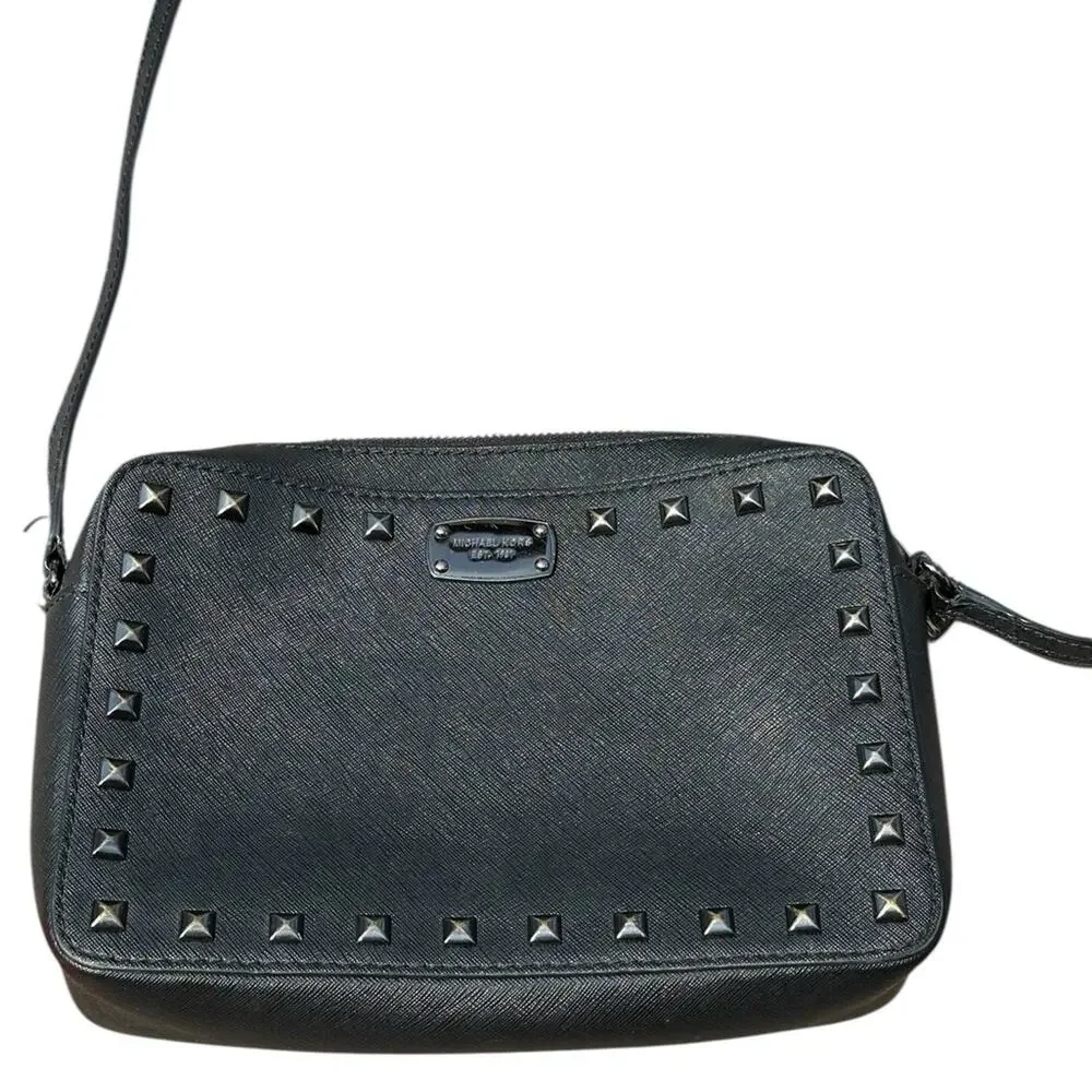 Michael Kors Sandrine East West Black Studded Crossbody Bag